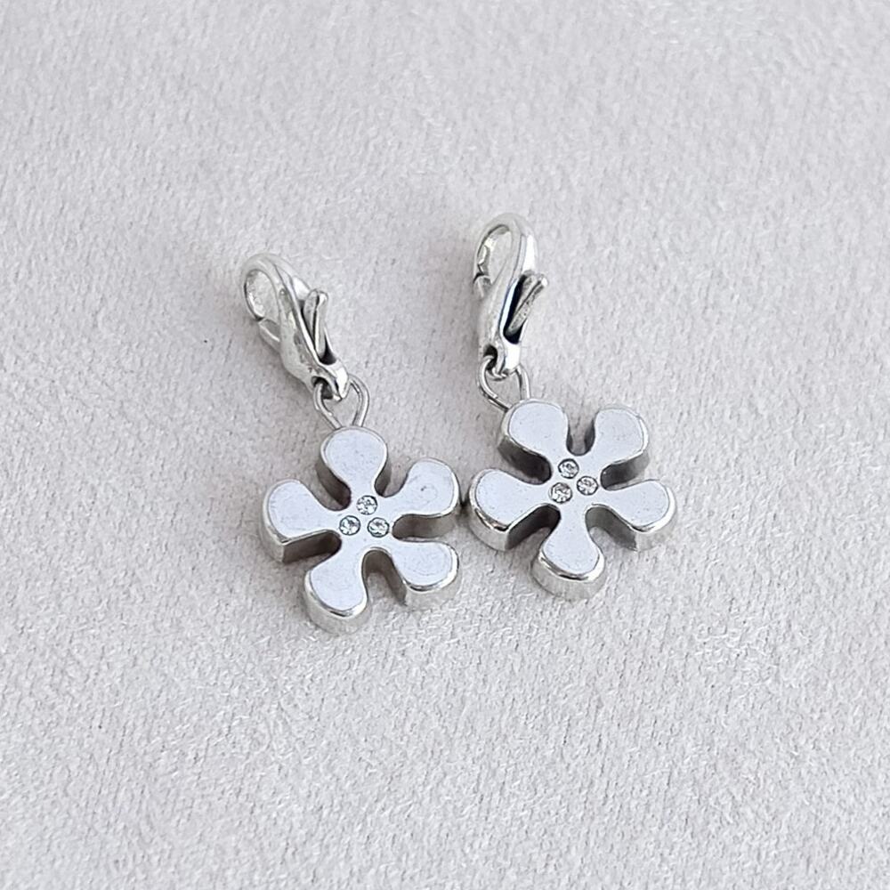 Brighton Flower Snap Clip Charms Set Of 2 Silver Plated Retired Floral Garden